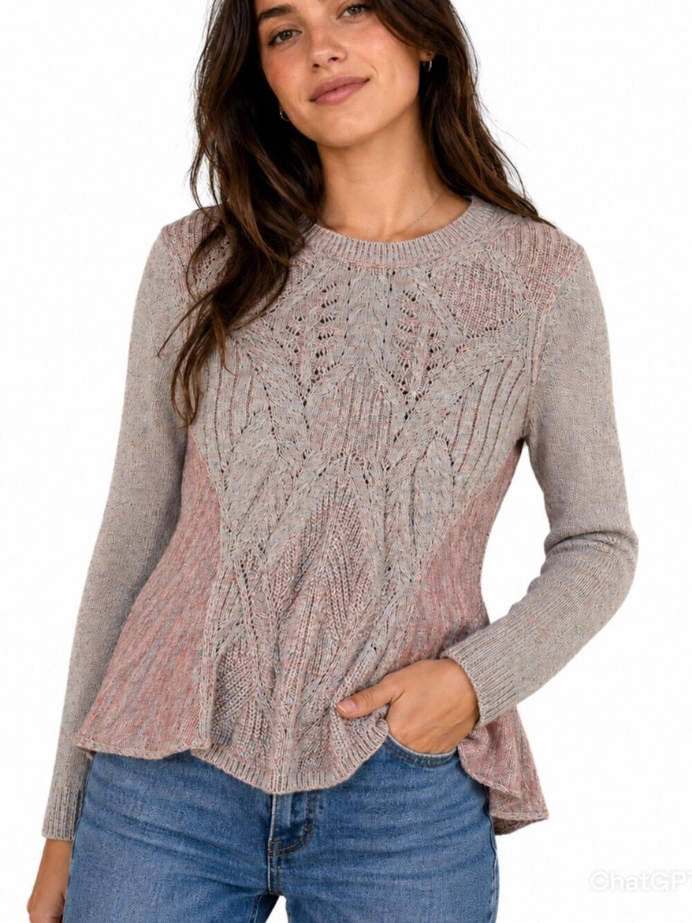 Anthropologie Moth  Women's Cable Knit Zipper Swing Sweater Sz L Boho Artsy